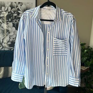 AYR The Deep End button down shirt blue and white stripe size L
